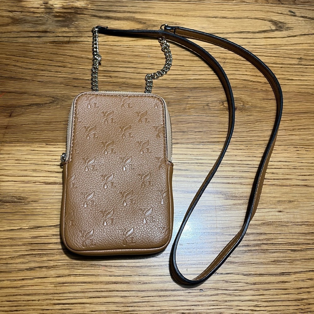 Young Living Brown Logo Crossbody Bag | Gold Hardware | Card Pockets